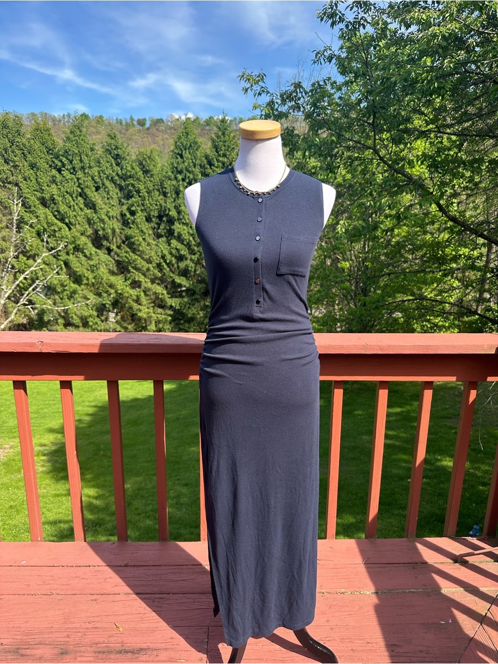 Athleta Rib Henley Navy Button-Front Maxi Dress